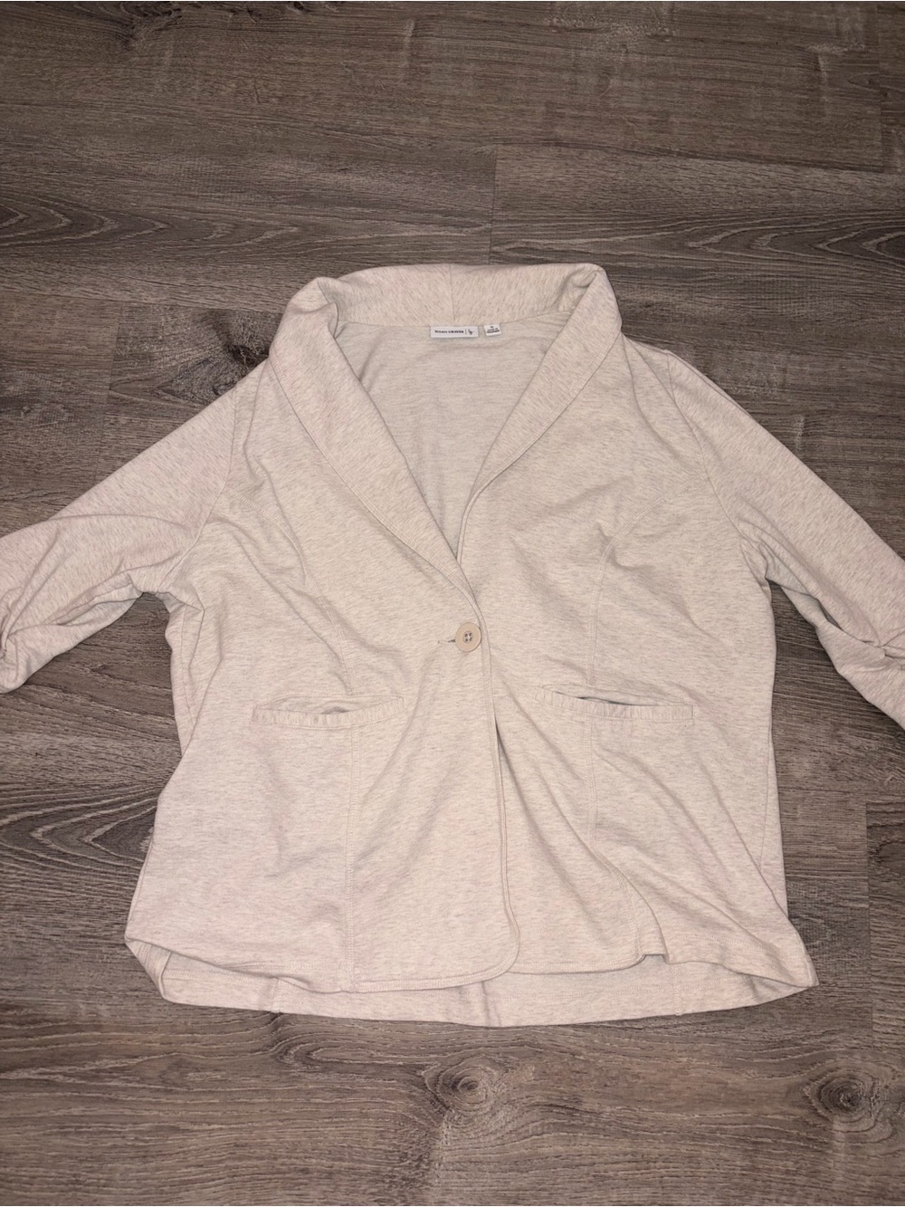 Susan Graver Beige Knit Cardigan Sweater V-Neck 1X Button Front Pockets